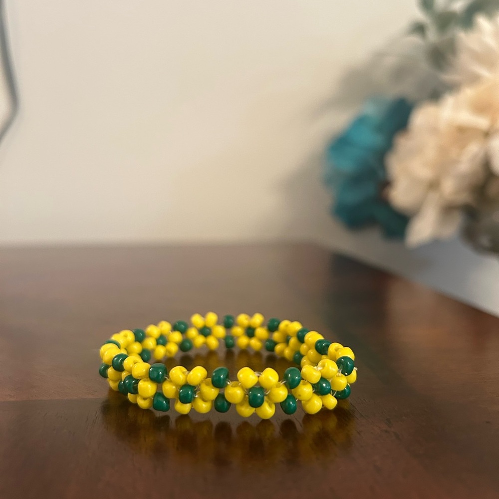 Yellow and Green Beaded Bracelet